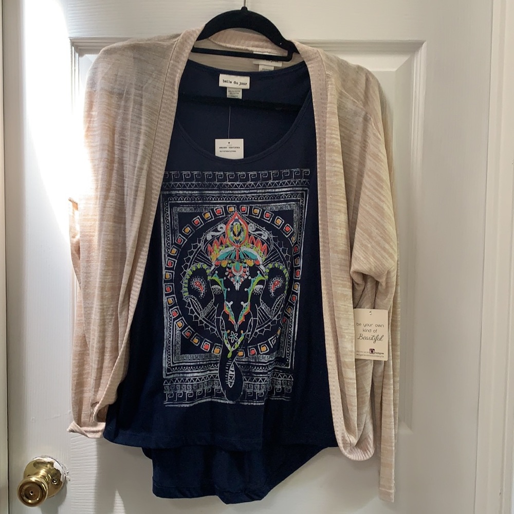 2- piece set. Boho elephant tank and cardigan.